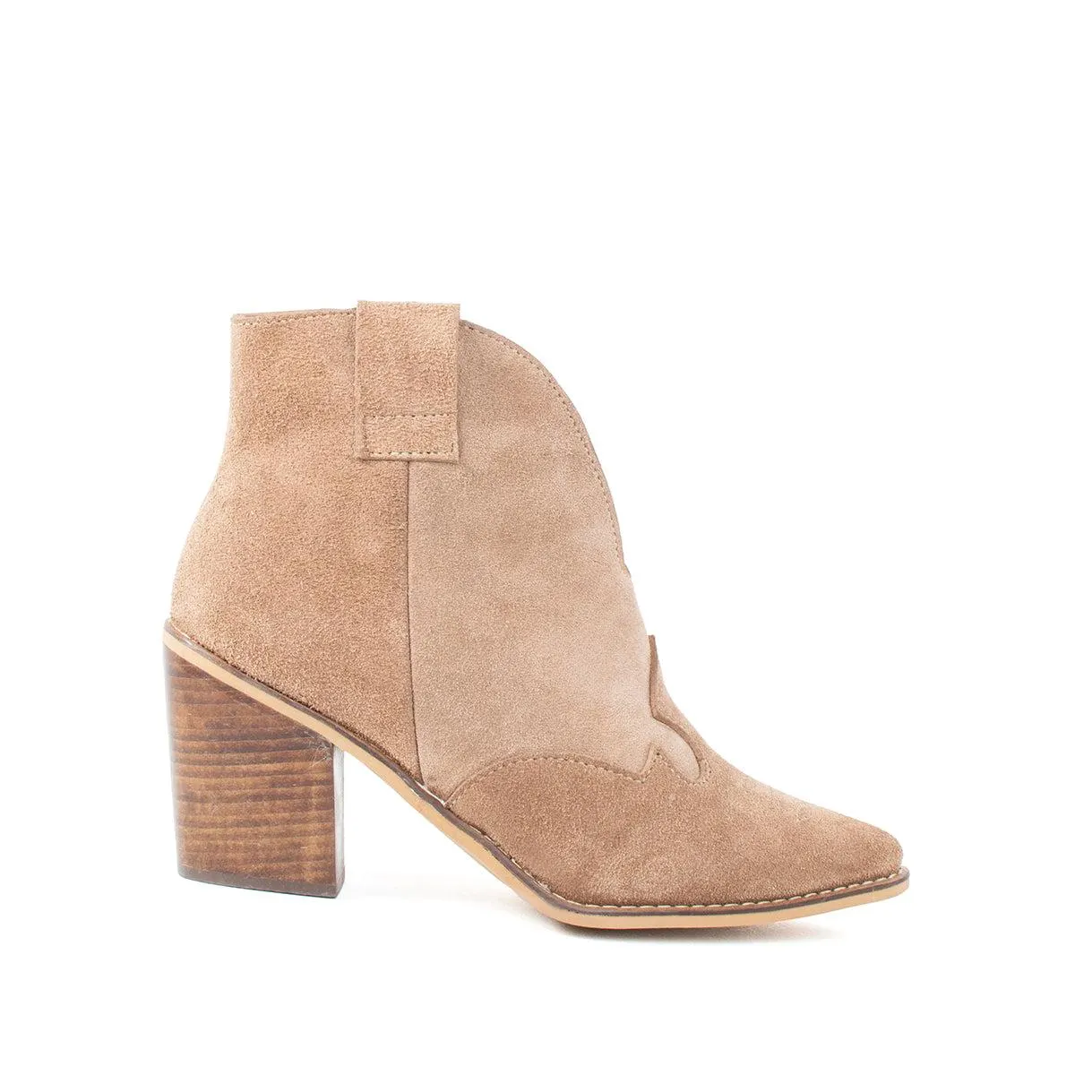 Botines texanos de cuero carnaza color taupe