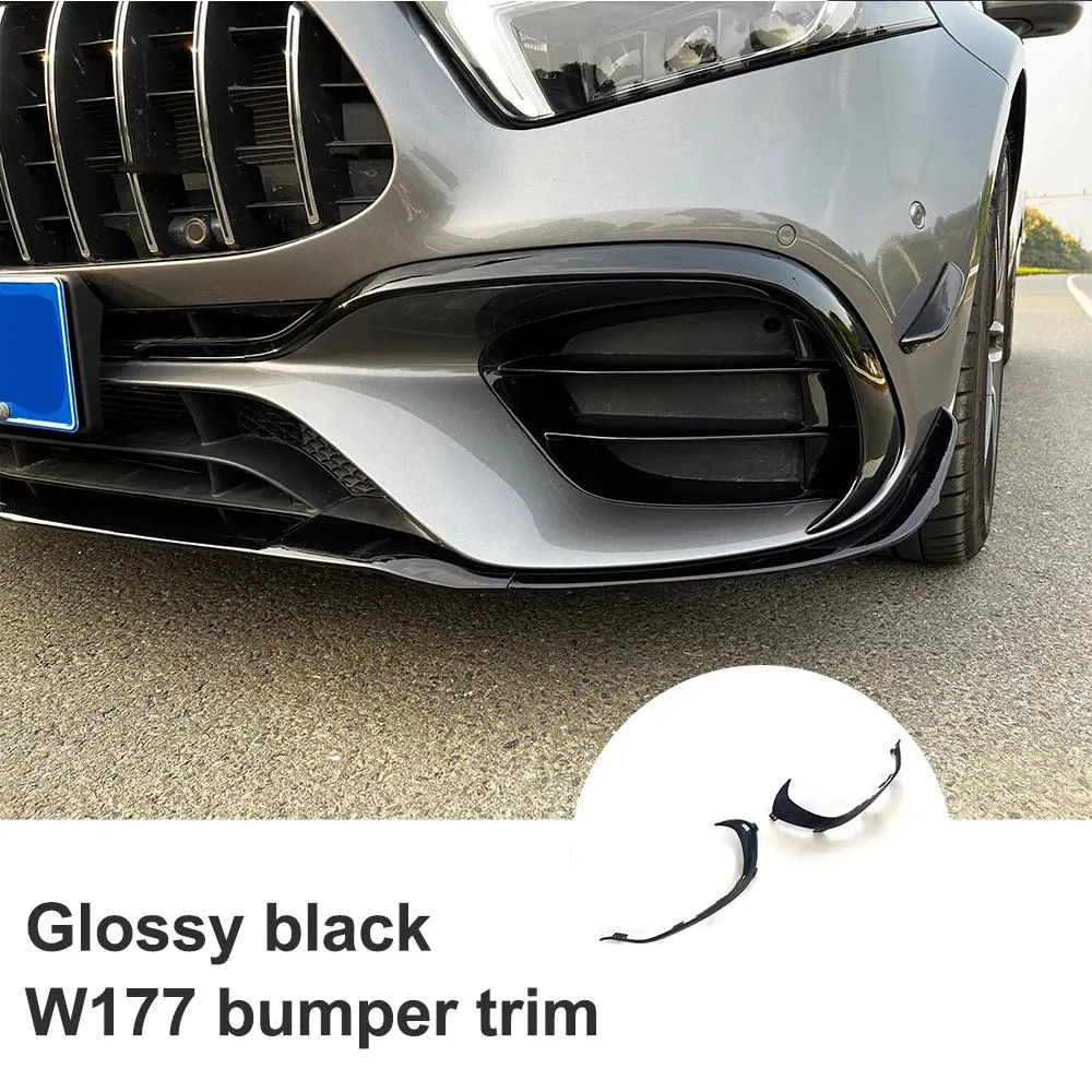 For A Class W177 A45 2019 2020 2021+ Front Bumper Trim Canard Sticker glossy black