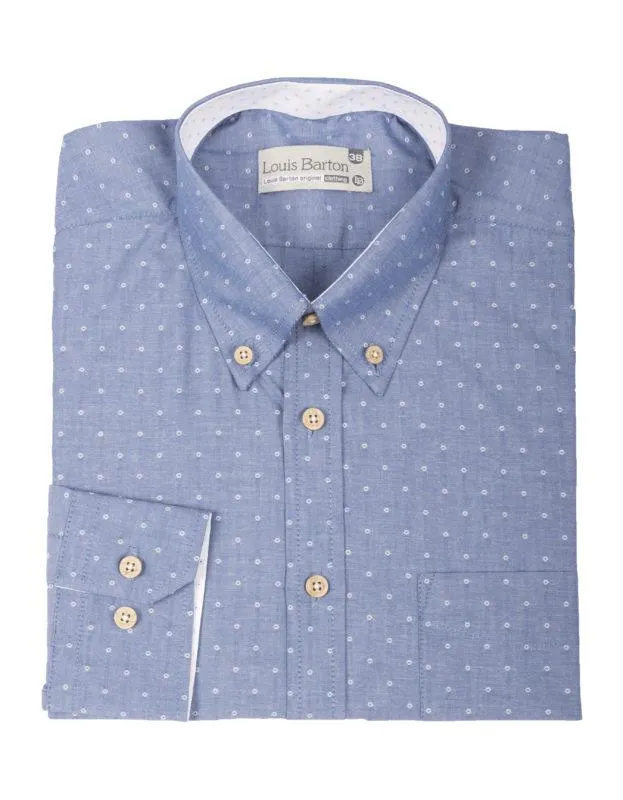 Camisa Manga Larga Moldería Informal en Chambray Puntos Blancos – Moldería informal