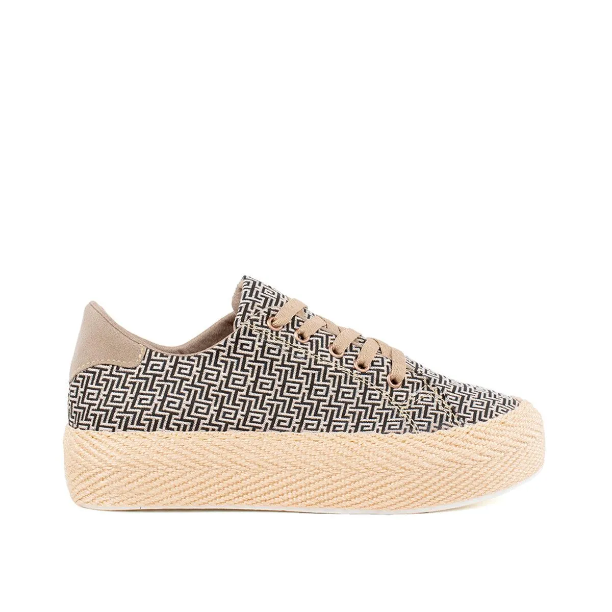 Ataduras color blanco con estampado negro y suela de yute