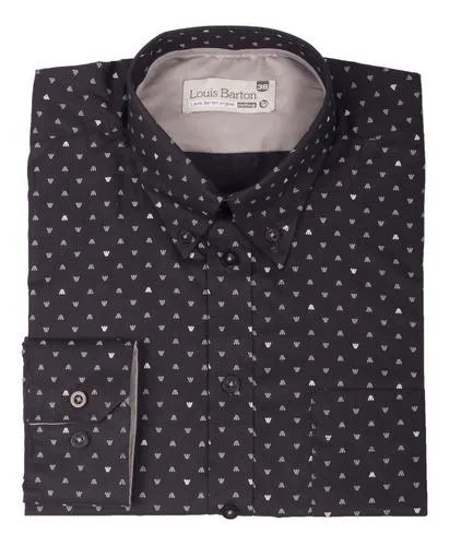 Camisa Manga Larga Negra Print Triángulos Blancos Y Grís – Moldería informal