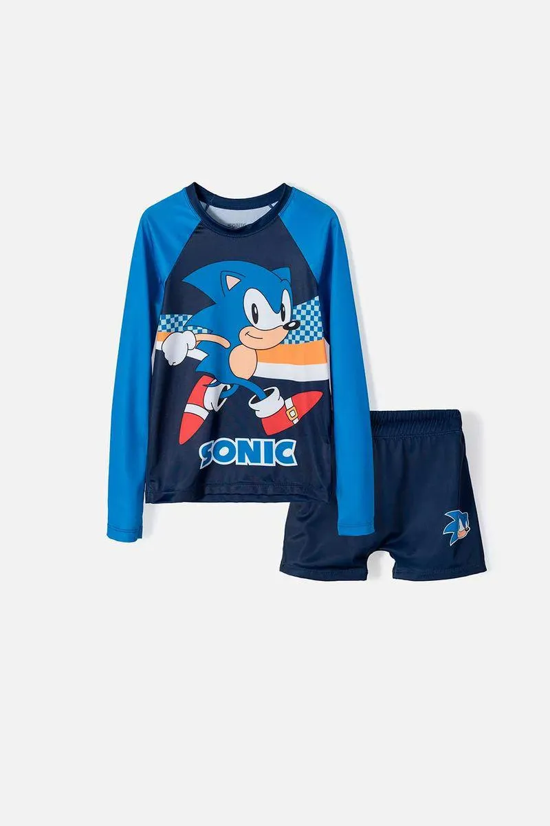 Conjunto de baño Sonic azul manga larga para niño