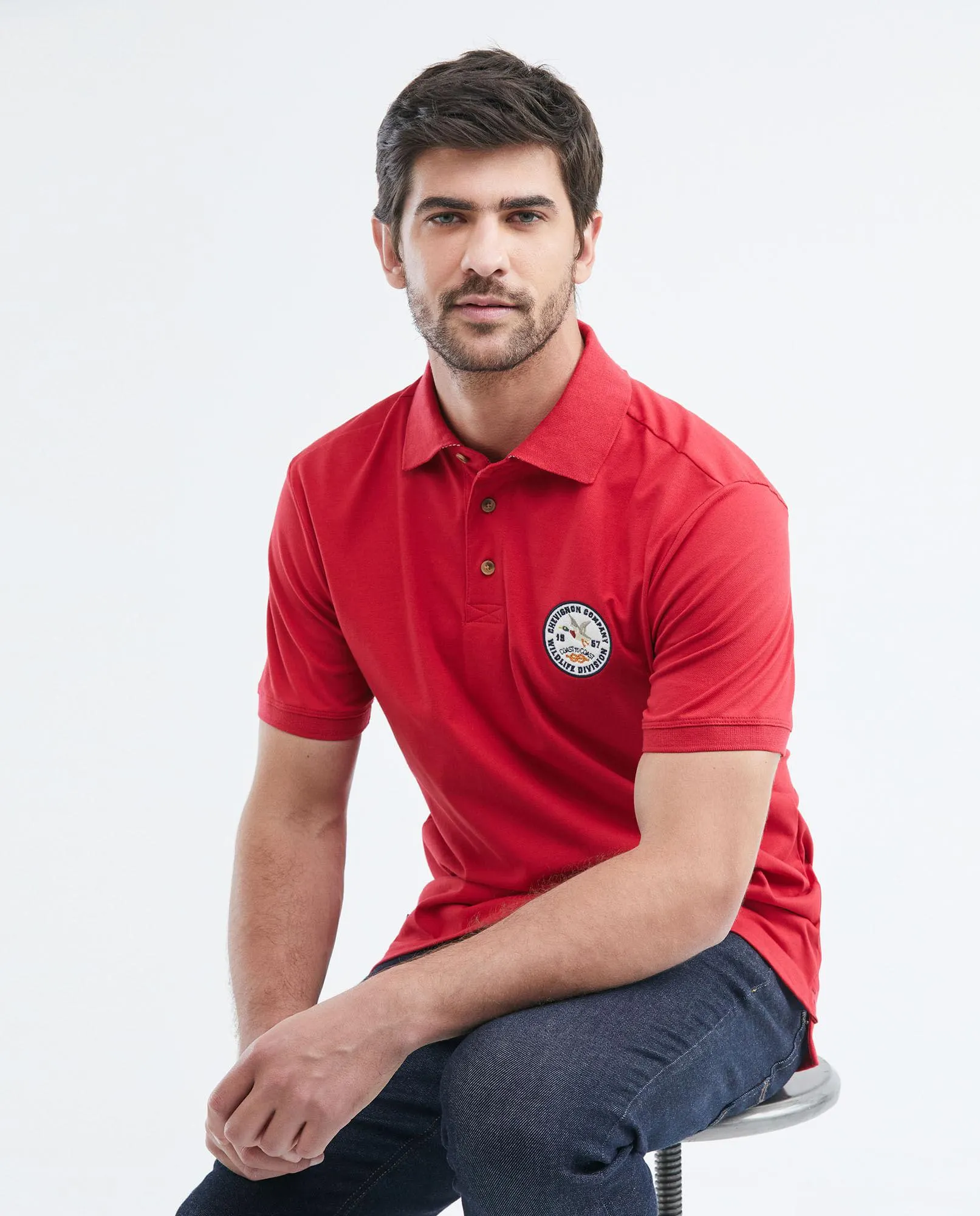 Camiseta de Hombre Tipo Polo, Classic Fit Manga Corta - Aplique Paño Lency