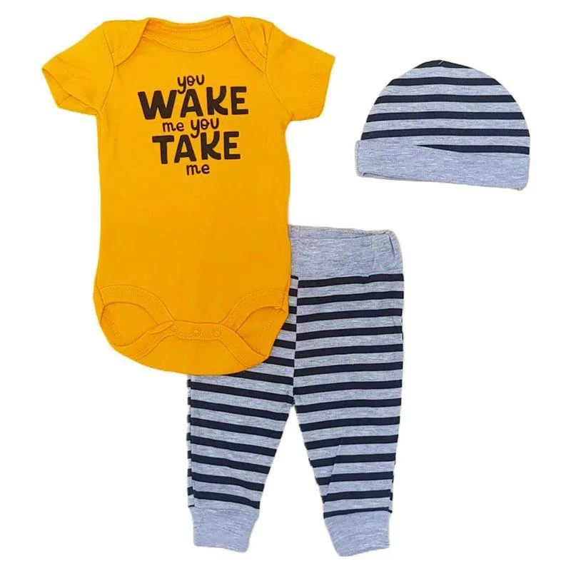 Conjunto Body Pantalón + Gorro Bebé Niño Talla 0-3M