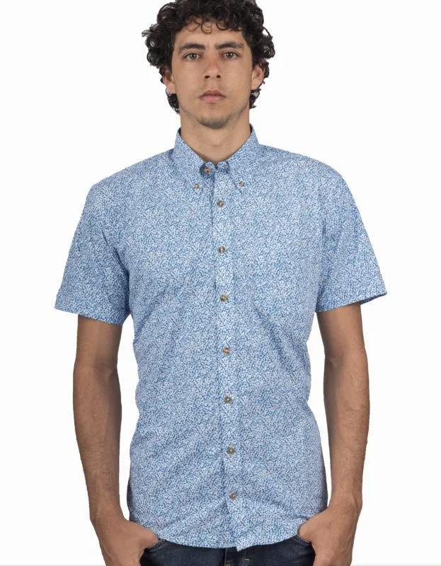 Camisa Manga Corta Miniprint Floral Azúl Claro Floral – Moldería informal