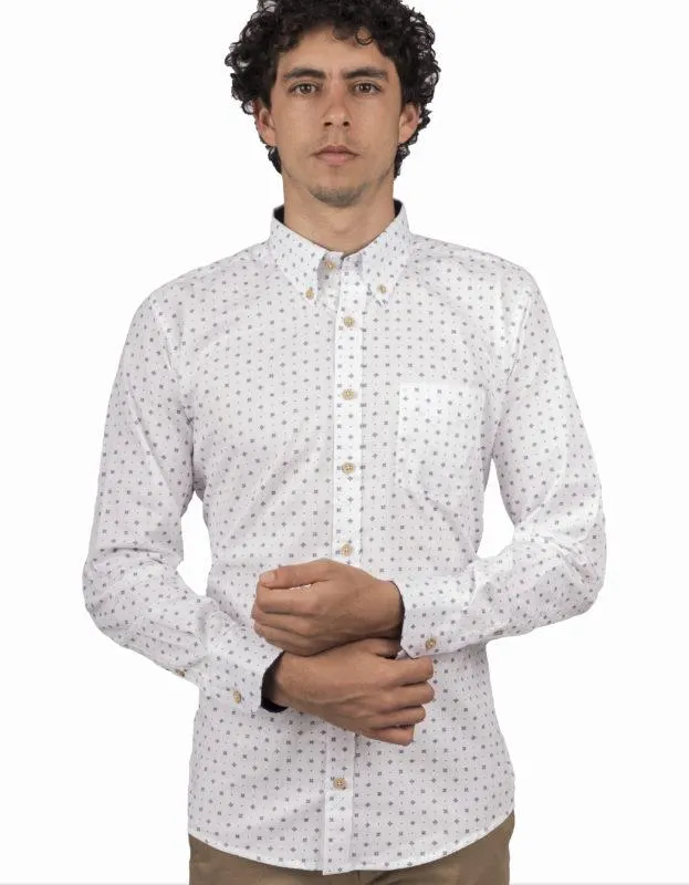 Camisa Manga Larga Estampada Formas Geométricas Color Azul – Moldería informal