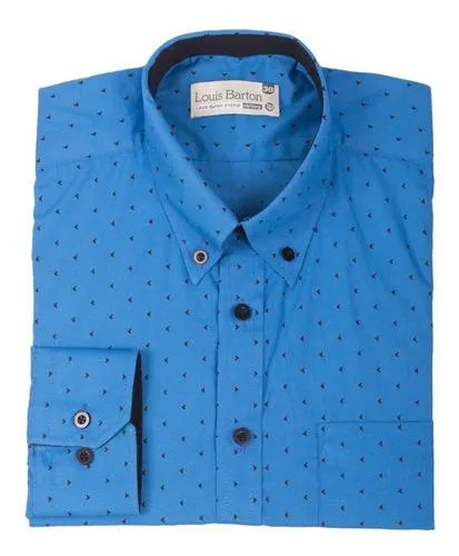 Camisa Manga Larga Azul Rey Miniprint Triangulos Negros – Moldería Informal