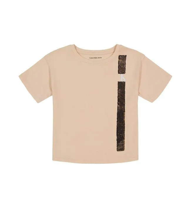 Camiseta Con Cuello Redondo Beige Para Niña