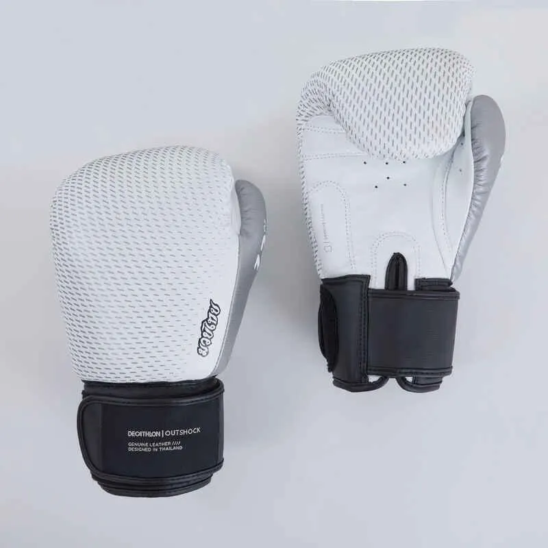 GUANTES CUERO MUAY THAÏ 500 BLANCO/PLATEADO