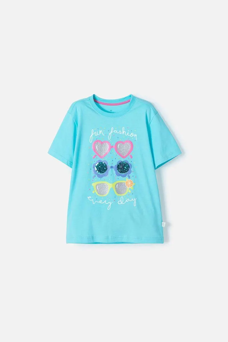 Camiseta Mic azul manga corta para niña