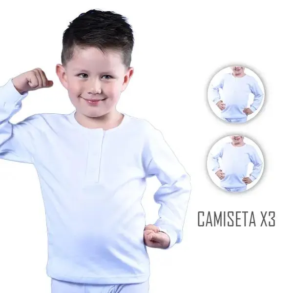 Combo X3 Camiseta Niño Cuello 3 Botones Manga Larga