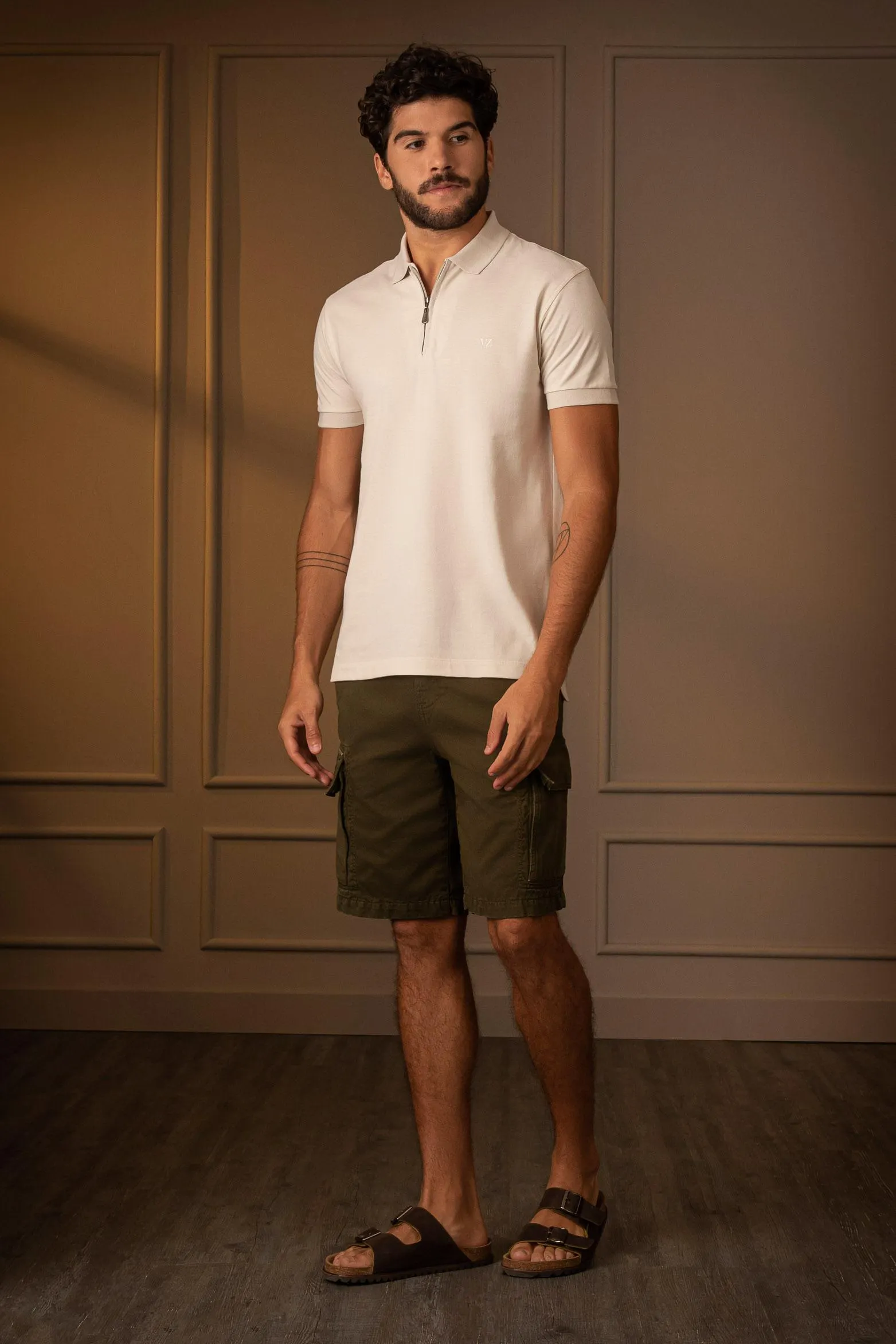 Polo casual algodón Alma para hombre cremallera Crema