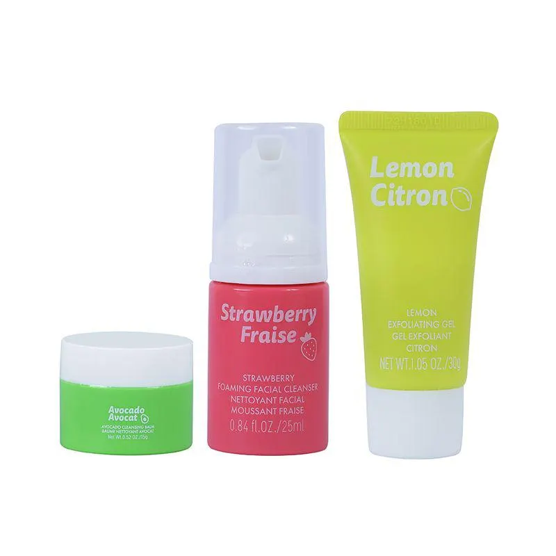 Kit Gel Exfoliante Limón con Limpiador Facial Fresa y Bálsamo Limpiador Aguacate