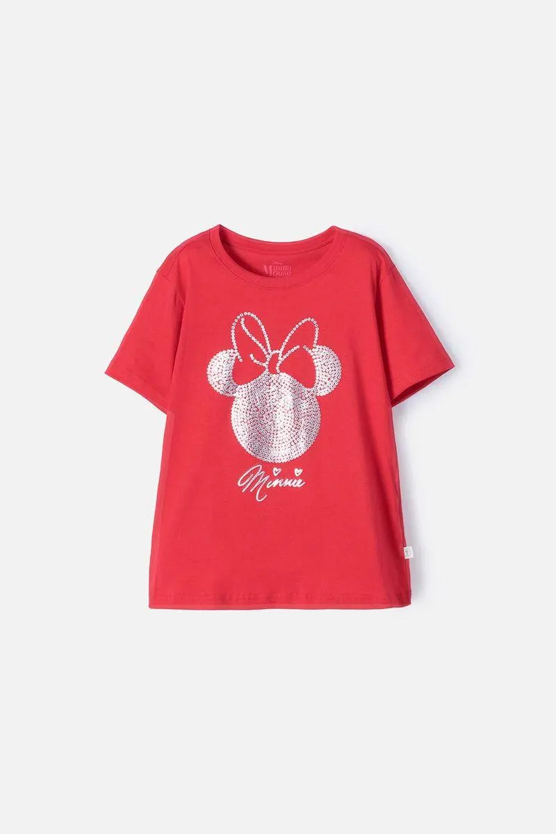 Camiseta de Minnie Mouse manga corta roja para niña