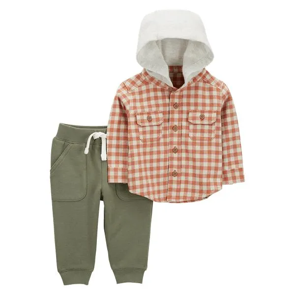 Set Camisa Cuadros y Jogger Verde Niños - Carter's