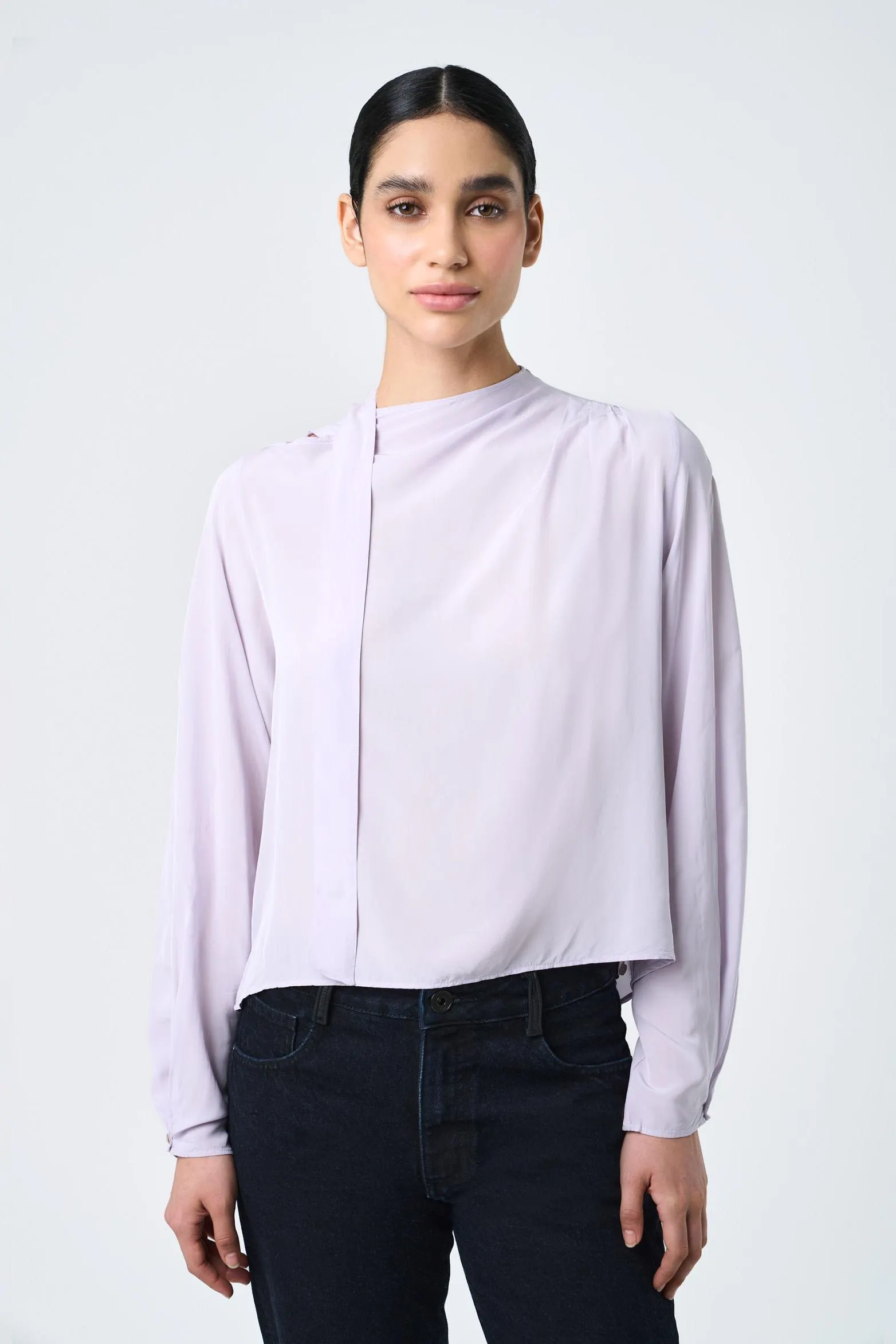 Camisa jazz en tejido plano para mujer amarre cuello