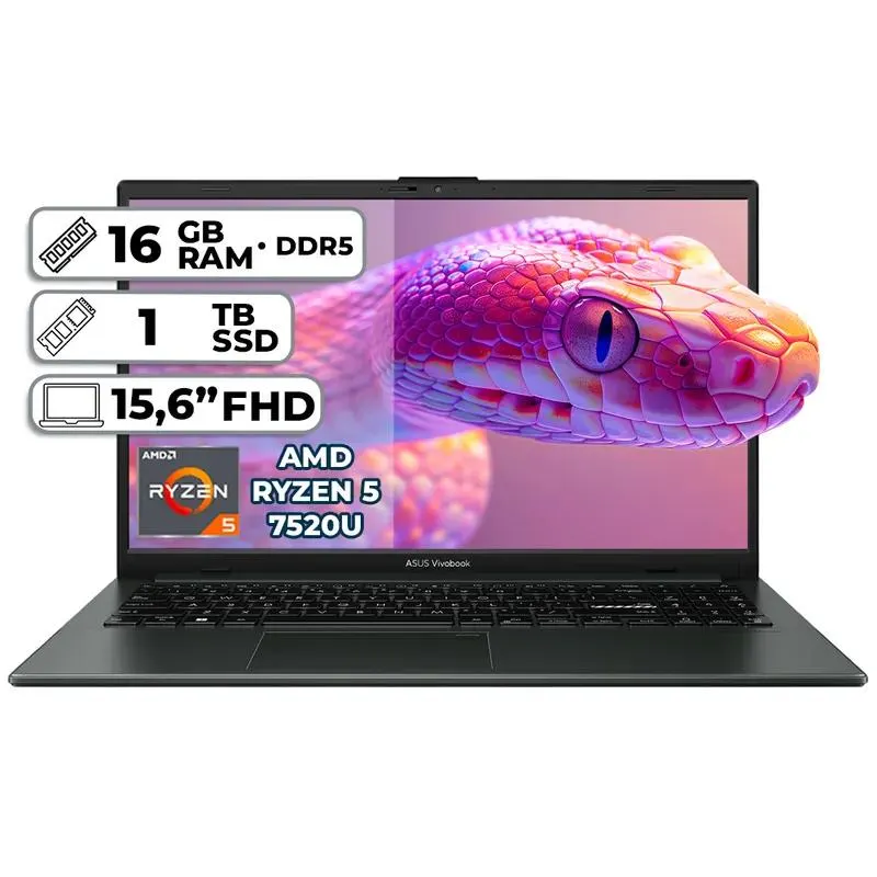 PORTÁTIL ASUS AMD RYZEN 5 7520U LPDDR5 16GB RAM 1TB SSD 15.6” FHD