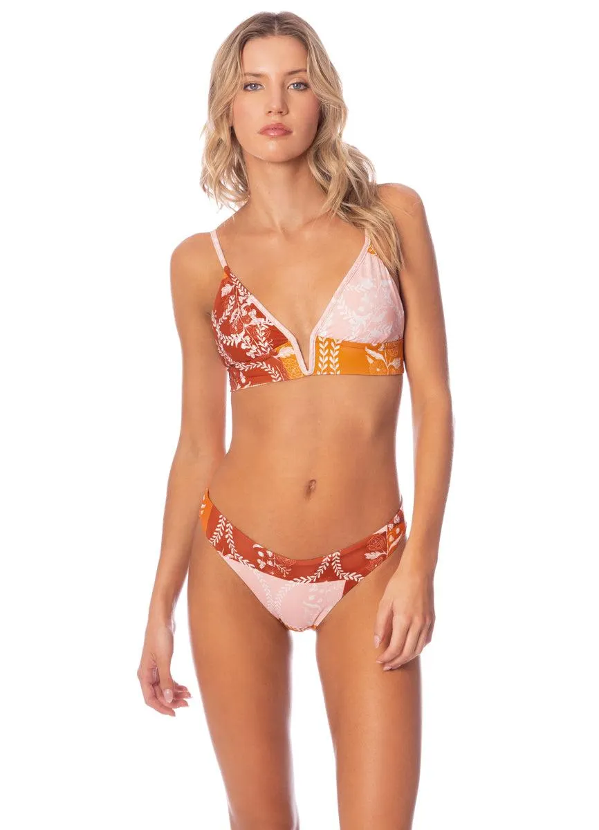 Leaf Patchwork Parade Long Line Triangle Bikini Top
