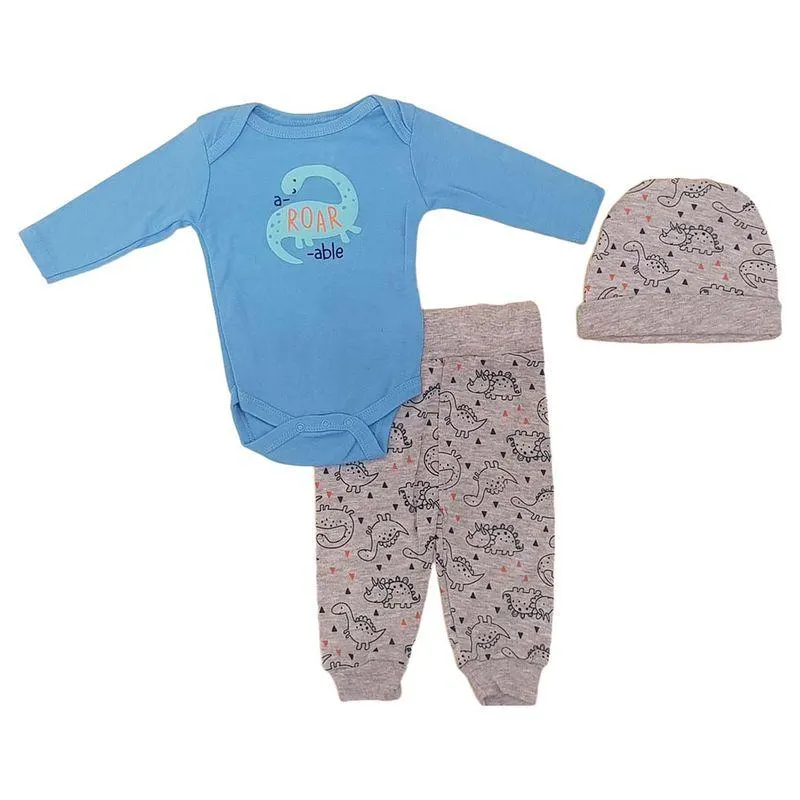 Conjunto Body Pantalón + Gorro Bebé Niño Talla 0-3M