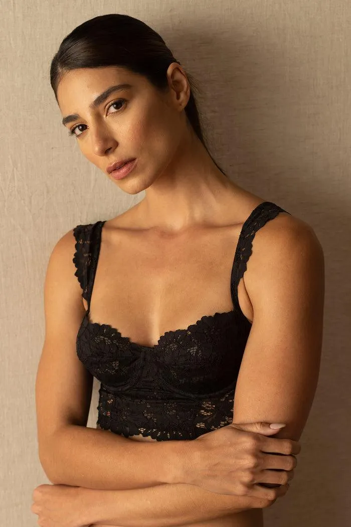 BRASIER BUSTIER ELLIPSE CON ARO Y ENCAJE TOTAL COMODIDAD VINTAGE NEGRO