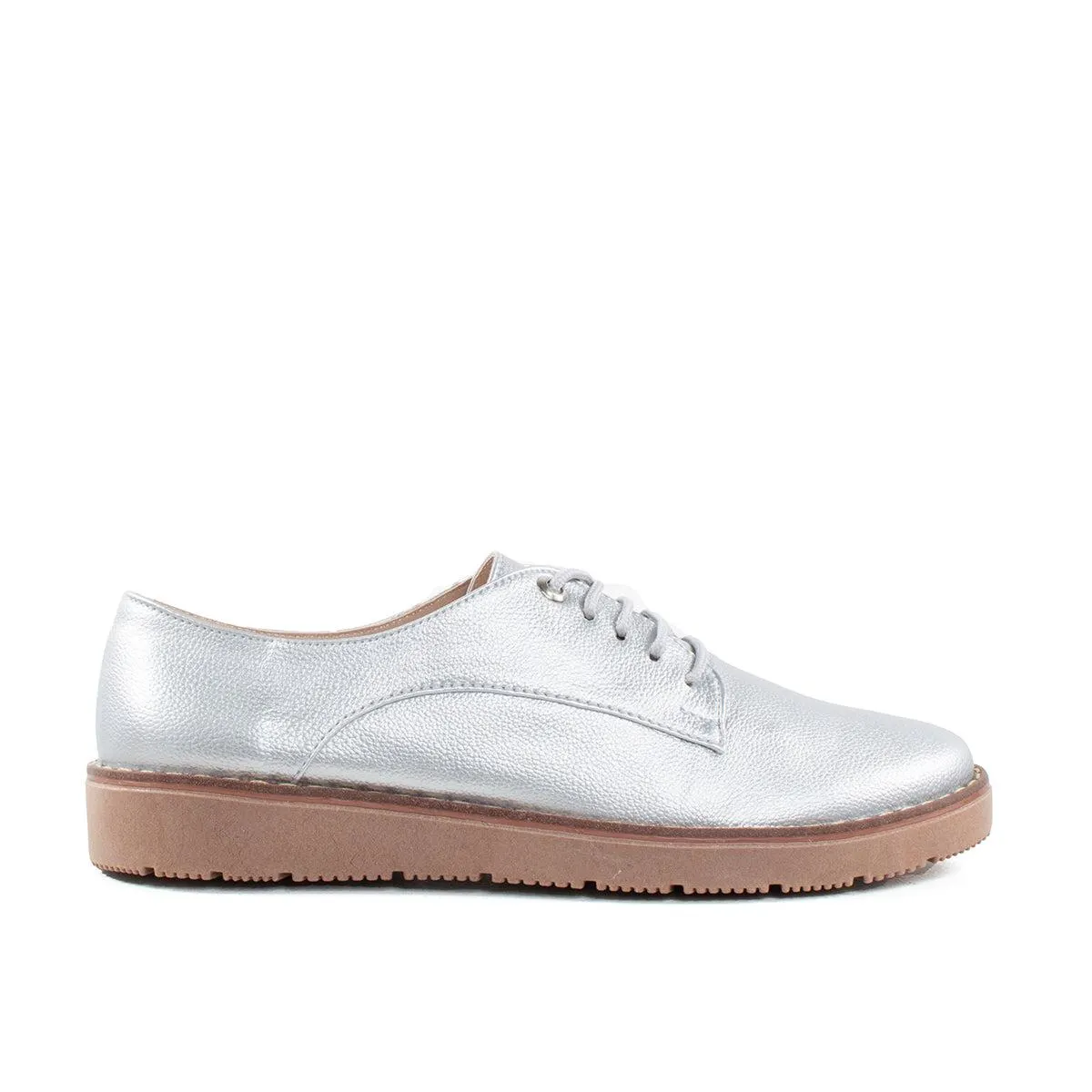 Zapato de atadura tipo oxford color plateado, para dama