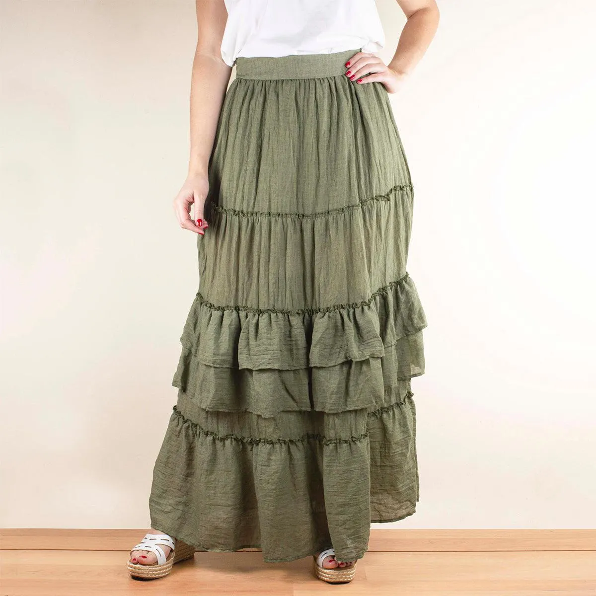 Falda larga color verde militar con boleros