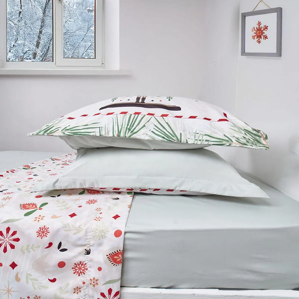 Juego de sábanas microfibra estampado ártico/verde