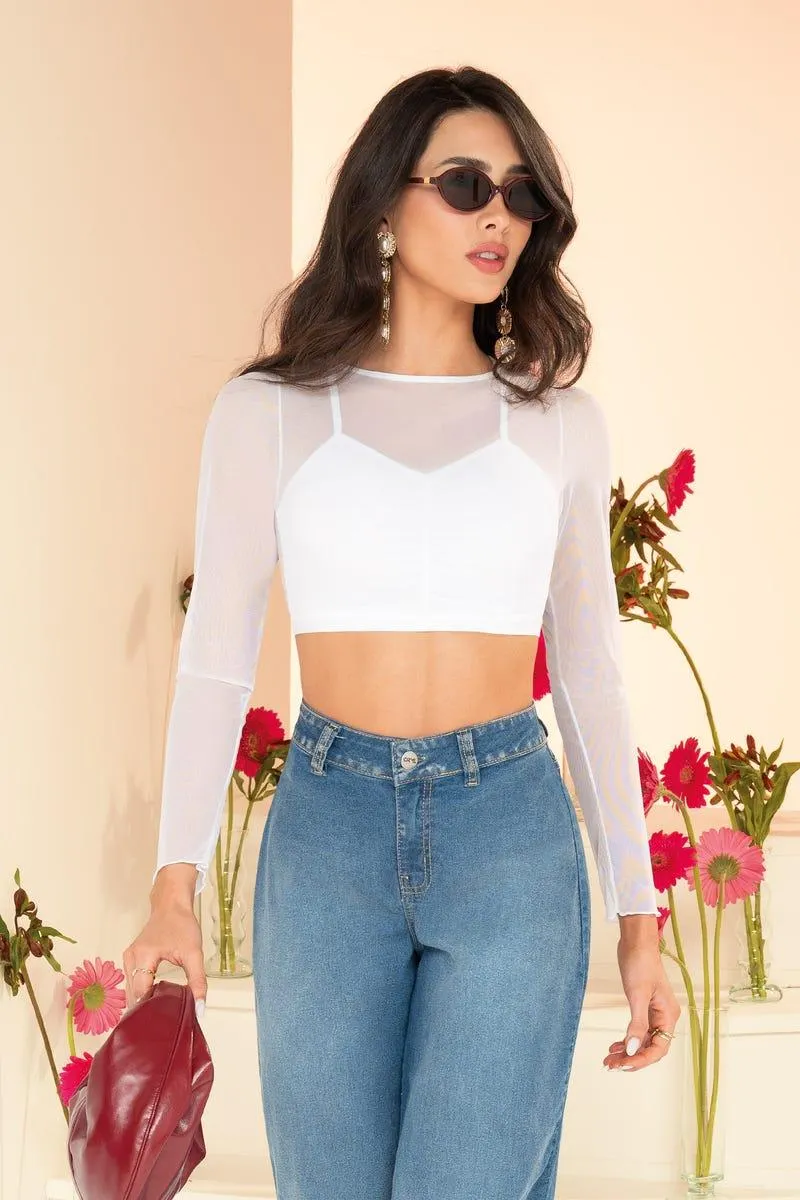 TOP MANGA LARGA Blanco