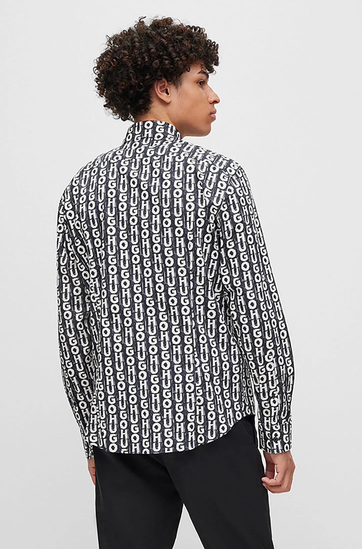 Camisa Slim Fit De Algodón Elástico Con Logo Estampado Hombre
