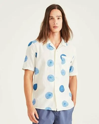 Camisas Dockers Camp Collar Shirt,Relaxed Fit Hombre Azules | ZQEJU3028