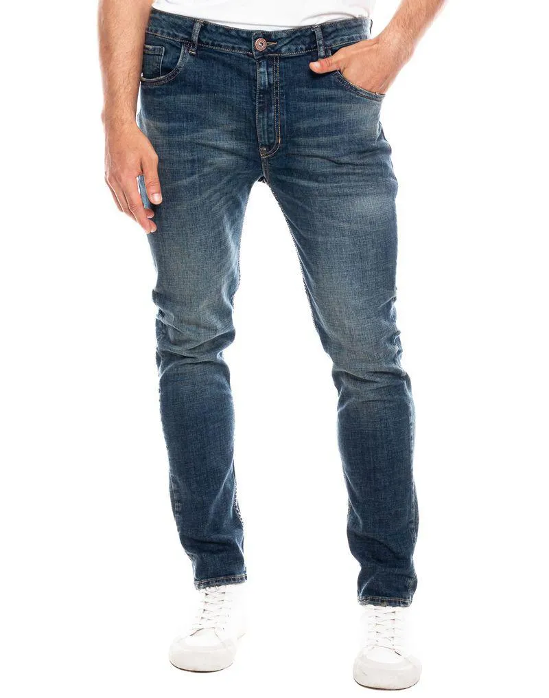 Slim Fit Jeans Tono Oscuro Con Desgastes