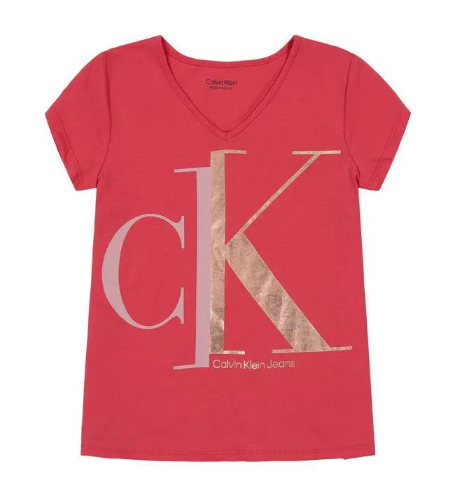 Camiseta Con Cuello V Rojo Para Niña