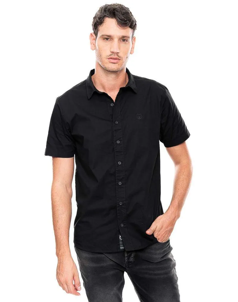 Camisa Manga Corta Unicolor Con Bordado