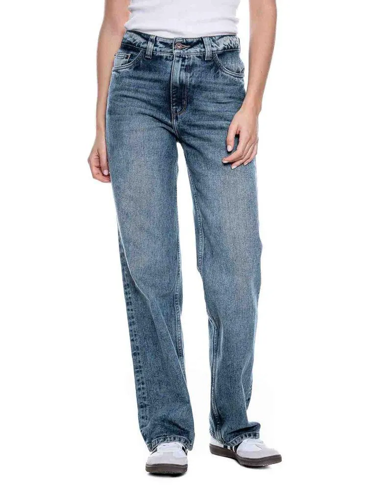 High Waist Straight Fit Jeans Tono Oscuro