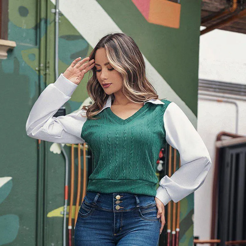 Buzo De Moda, Silueta Ajustada, Cuello Camisero Sobre Puesto, Color Verde , Efecto Reductor De Cintura