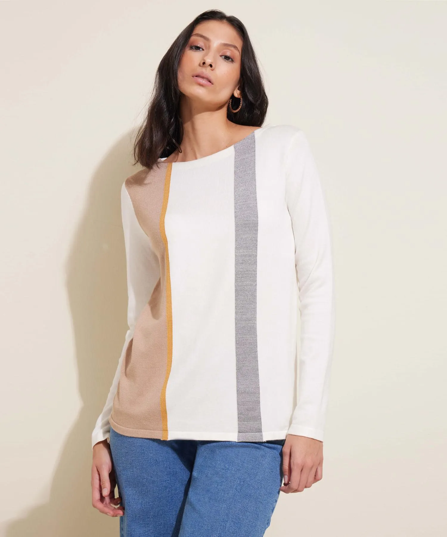 Saco Cuello Redondo, Manga Larga Con Rayas