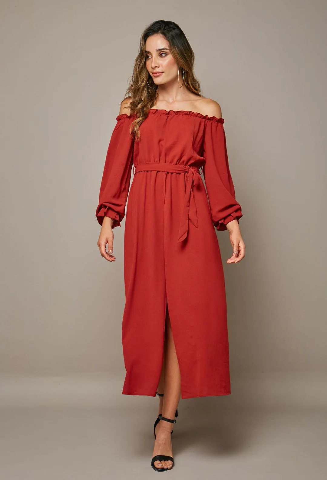 Vestido Largo Escote Hombros Mujer- SALE