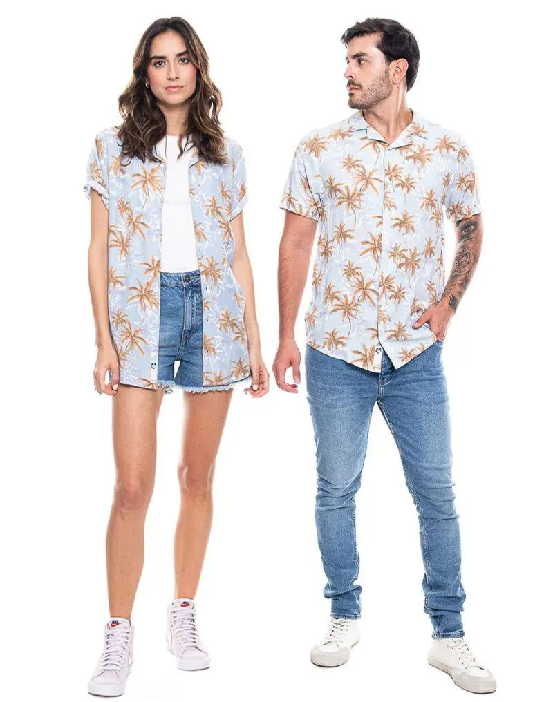 Camisa Manga Corta Estampado Palmeras