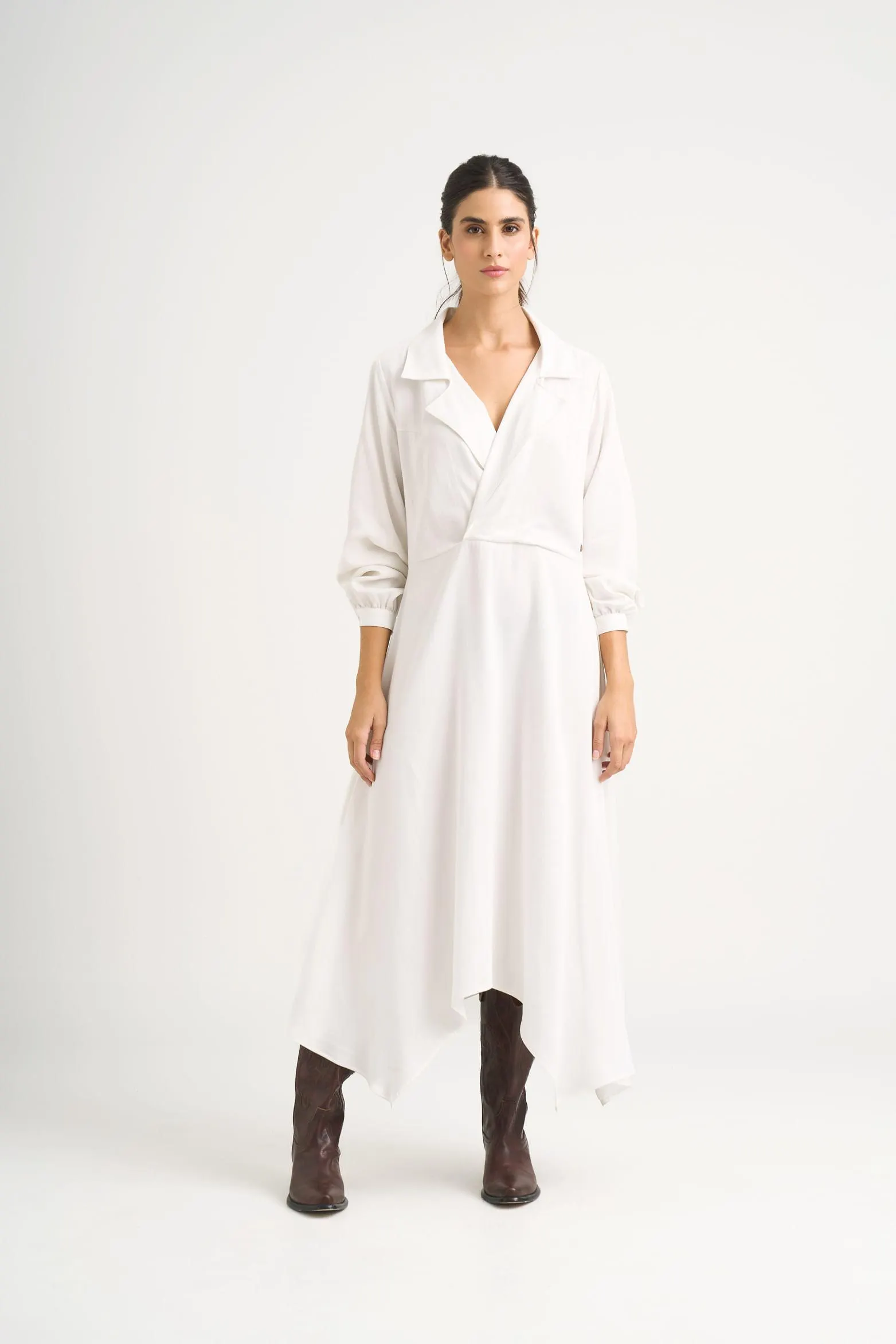 Vestido Reflejo midi para mujer asimétrico