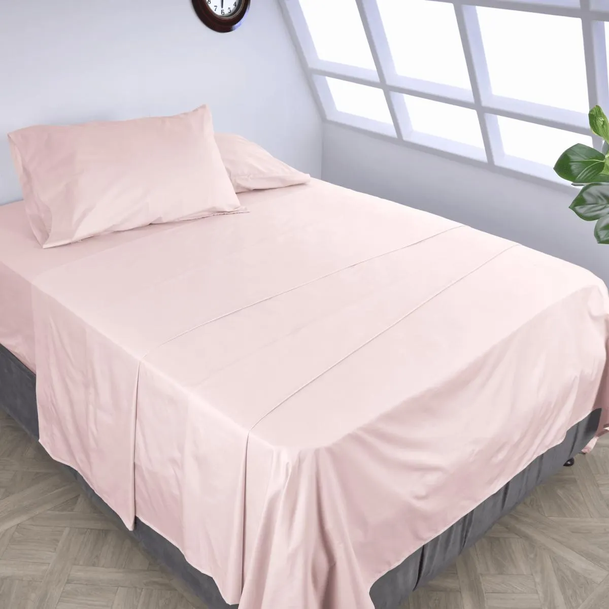 Juego de sábanas algodón 180 hilos unicolor rosado