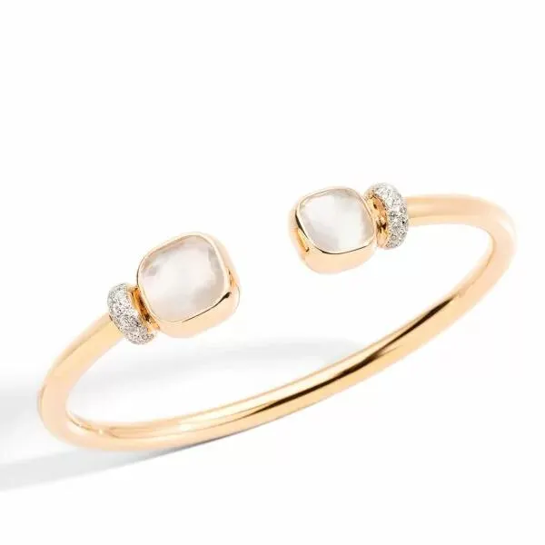 Pulsera aro abierto pomellato nudo oro rosa 18k, topacio blanco y diamantes