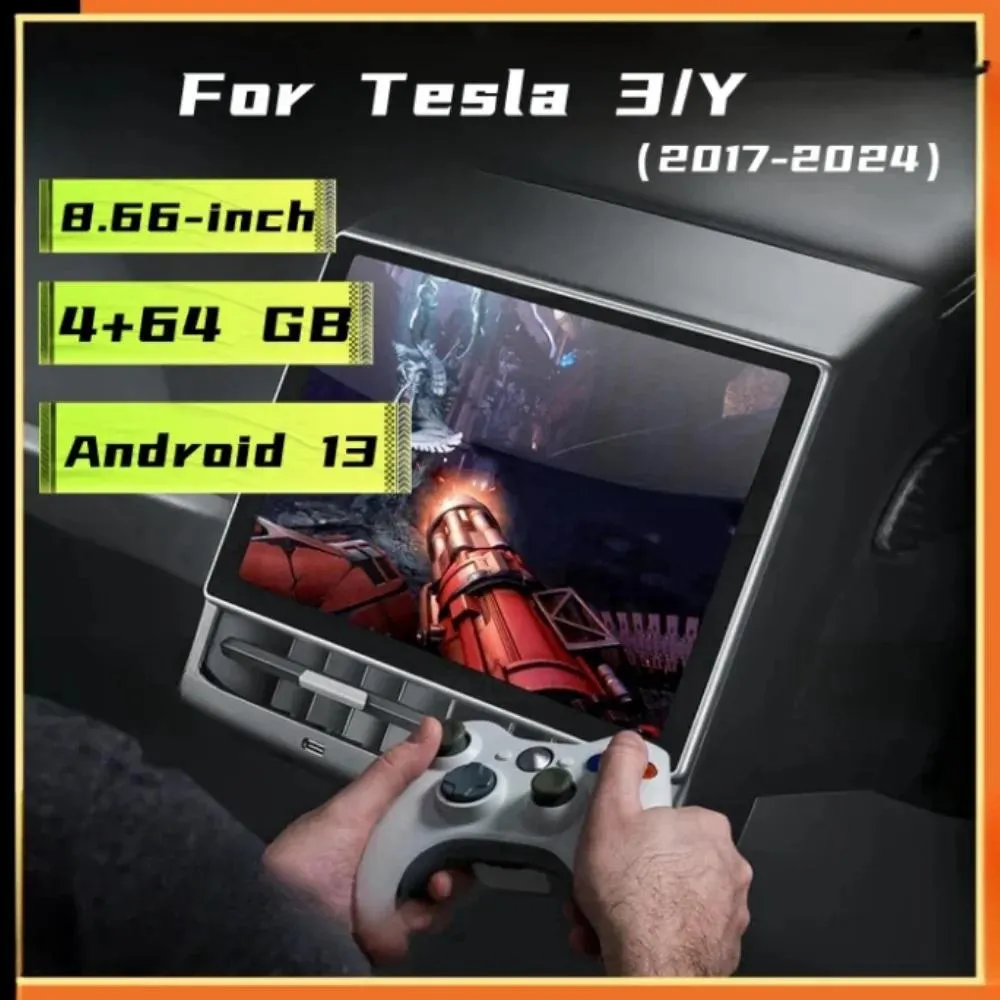 8.66 inch Rear Display for Tesla Model 3/Y Monitor Android 8Core 4+64G Rear Seat Climate Control with Seat Heating Carplay
