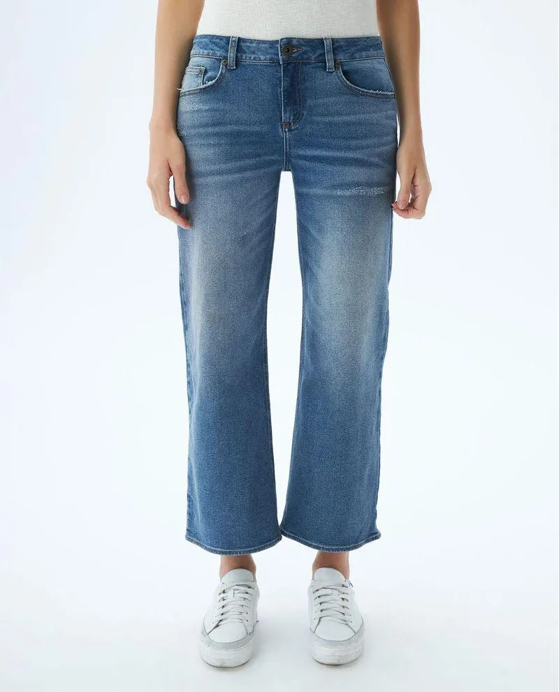 Jean de Mujer Low Rise, Rusty, Bota Relaxed - Azul Medio