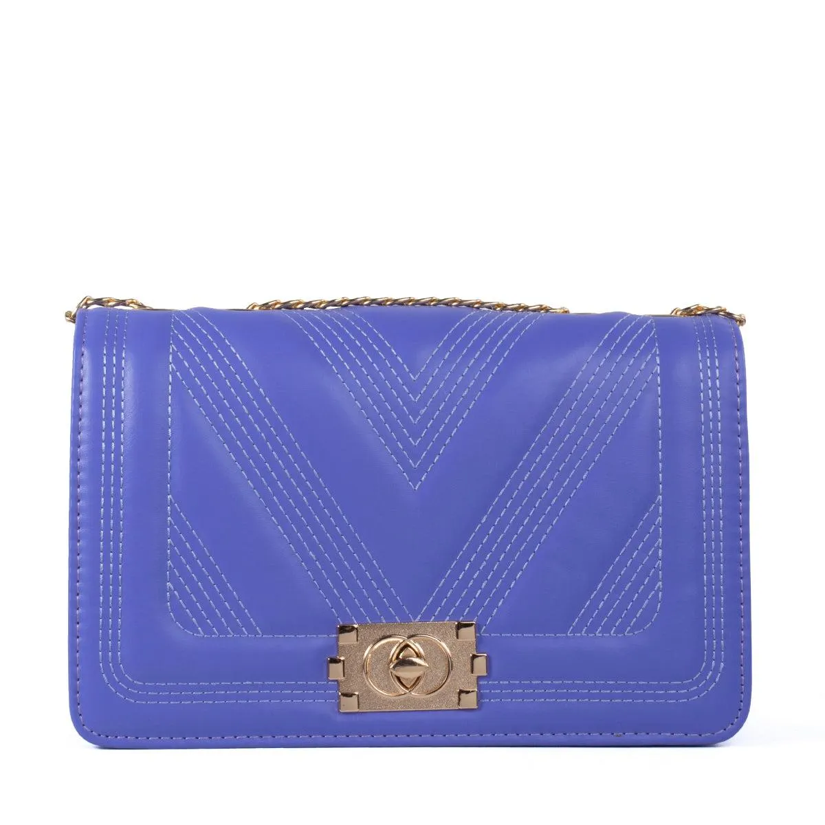 Bolso tipo bandolera color morado con broche y textura