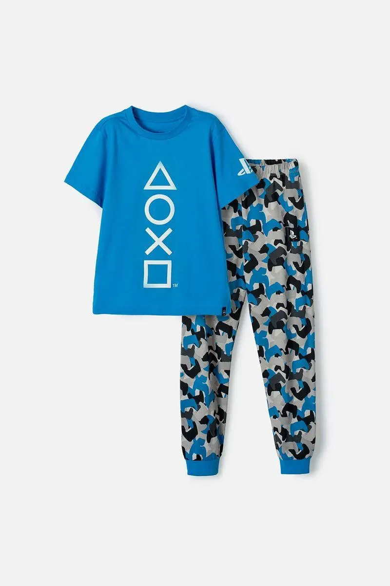 Pijama de Play Station azul de pantalón largo para niño