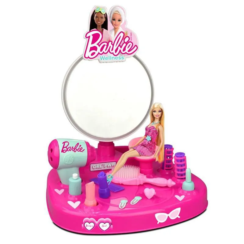 Tocador de Barbie con Luz y Sonido, incluye (Tocador y 12 accesorios). A partir de 3 años.