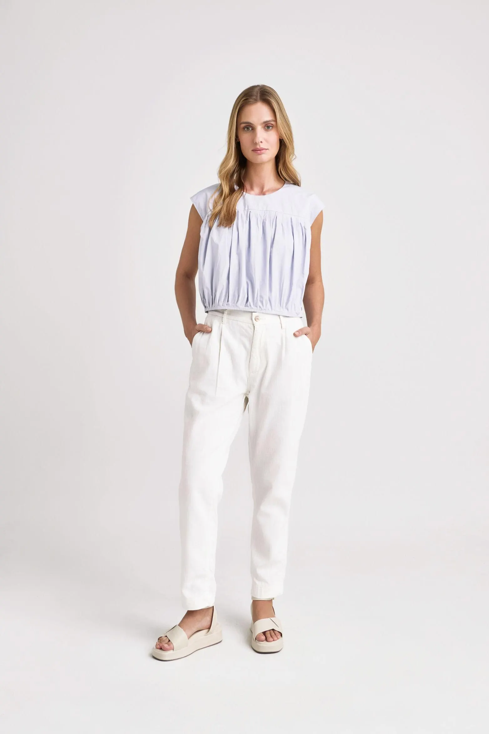 Camisa clavel en tejido plano para mujer largo cropped