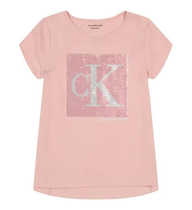 Camiseta Con Logotipo De Lentejuelas Rosado Para Niña