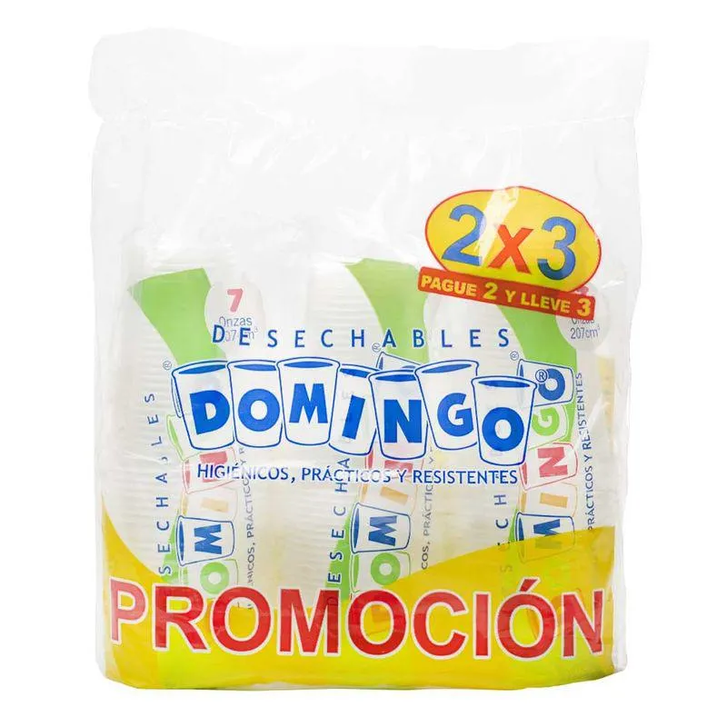 Vaso plástico 7 onz transparente Domingo pague 2 lleve 3