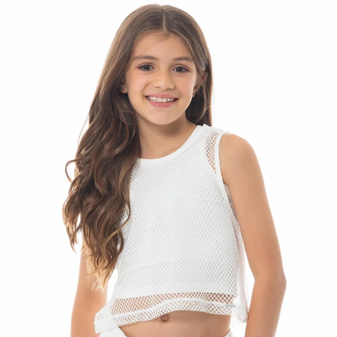 WHITE MESH CROP TOP